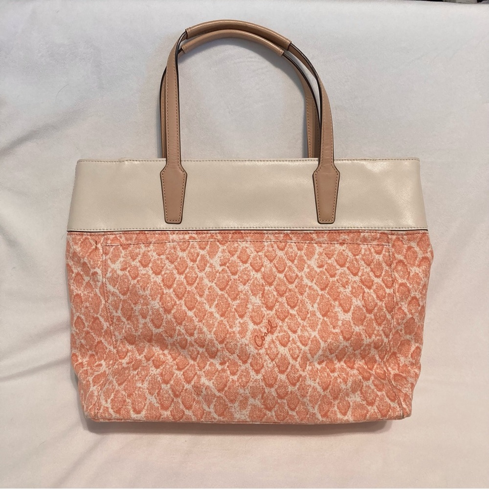 Coach Resort Tote Bag Canvas Pink Snake Print Cream Leather y2k F27783 - Picture 3 of 15